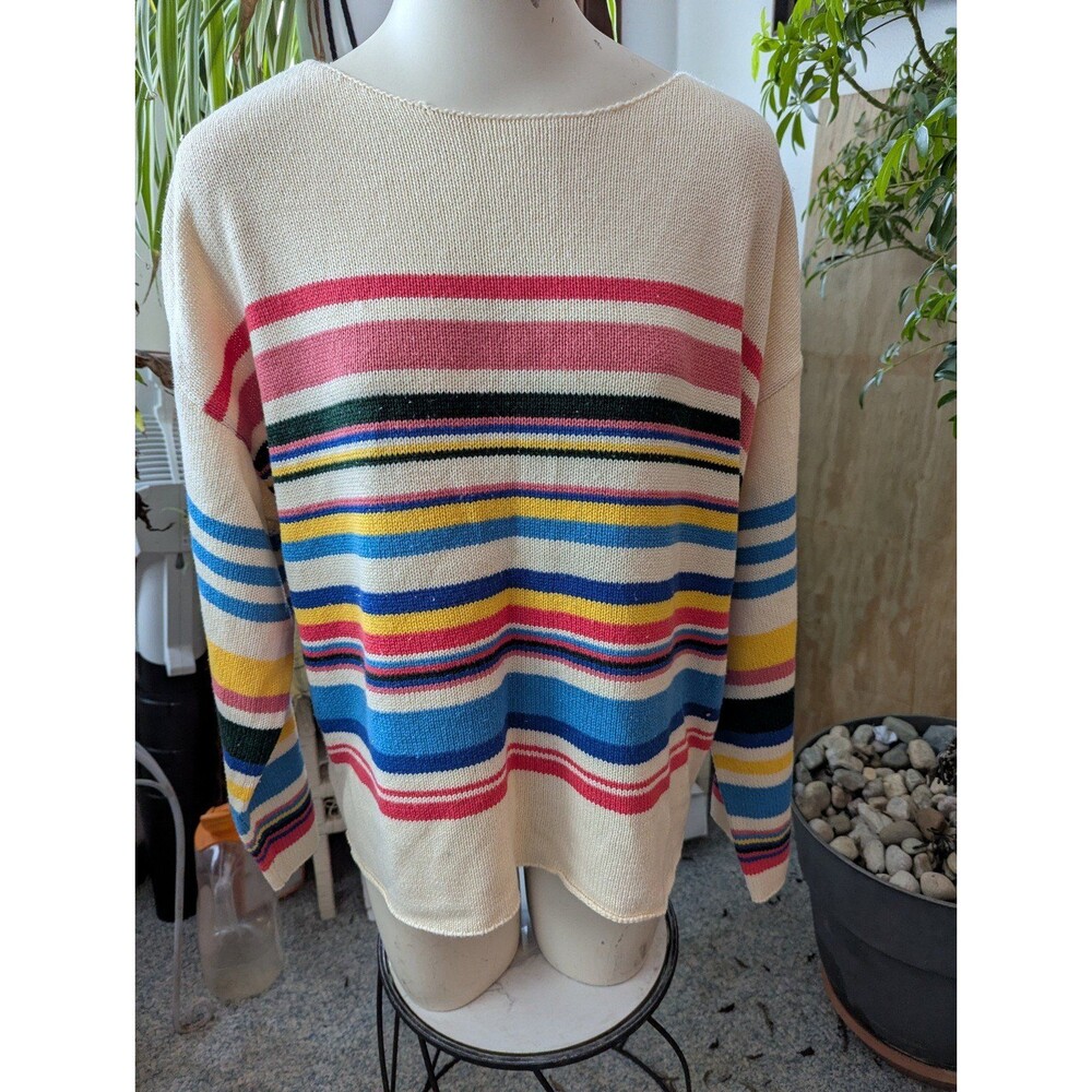 Women's Hand knit Boatneck loose striped pullover sweater sz XL/1X